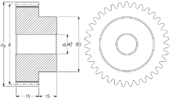 Ondrives Precision Gears and Gearboxes Part number  PSG1.5-40DL Spur Gear
