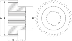 Ondrives Precision Gears and Gearboxes Part number  PSGS2.5-38 Spur Gear