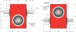 Drawing of Right angle crossed axis helical gearbox reducer bore input and output compact design made by Ondrives Precision Gears and Gearboxes