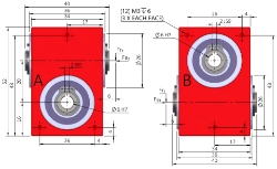 Drawing of Right angle crossed axis helical gearbox reducer bore input and output compact design made by Ondrives Precision Gears and Gearboxes