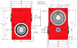 Drawing of Right angle crossed axis helical gearbox reducer bore input and output compact design made by Ondrives Precision Gears and Gearboxes