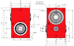 Drawing of Right angle crossed axis helical gearbox reducer bore input and output compact design made by Ondrives Precision Gears and Gearboxes