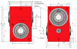 Drawing of Right angle crossed axis helical gearbox reducer bore input and output compact design made by Ondrives Precision Gears and Gearboxes