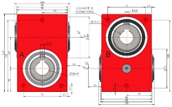 Drawing of Right angle crossed axis helical gearbox reducer bore input and output compact design made by Ondrives Precision Gears and Gearboxes