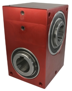 Low Backlash Right angle crossed axis helical gearbox reducer bore input and output compact design made by Ondrives Precision Gears and Gearboxes