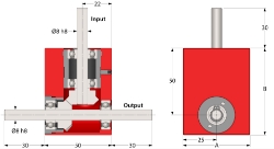 Drawing of Spiral Bevel Gearbox shaft input and output compact design made by Ondrives Precision Gears and Gearboxes