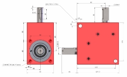 Drawing of Spiral Bevel Gearbox shaft input and output compact design made by Ondrives Precision Gears and Gearboxes