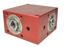 Spiral Bevel Gearbox bore  input and output compact design made by Ondrives Precision Gears and Gearboxes