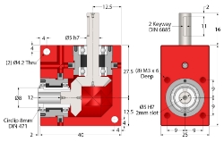 Drawing of Spiral Bevel Gearbox bore or shaft input and output compact design made by Ondrives Precision Gears and Gearboxes