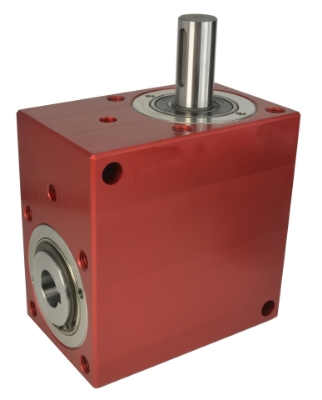 Spiral Bevel Gearbox bore or shaft input and output compact design made by Ondrives Precision Gears and Gearboxes