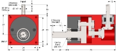 Drawing of Gearbox shaft input and output compact design made by Ondrives Precision Gears and Gearboxes