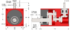 Drawing of Gearbox shaft input and output compact design made by Ondrives Precision Gears and Gearboxes