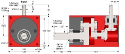 Drawing of Gearbox shaft input and output compact design made by Ondrives Precision Gears and Gearboxes