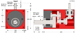 Drawing of Gearbox shaft input and output compact design made by Ondrives Precision Gears and Gearboxes