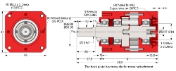 Drawing of Servo Gearbox bore input, shaft output compact design made by Ondrives Precision Gears and Gearboxes