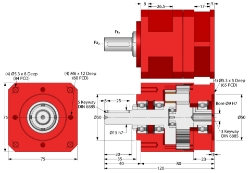 Drawing of Servo Gearbox bore input, shaft output compact design made by Ondrives Precision Gears and Gearboxes