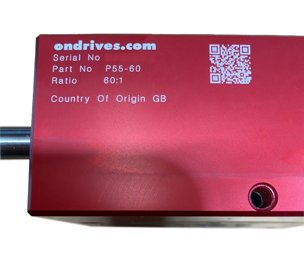 Ondrives QR code on Gearbox Laser Etched